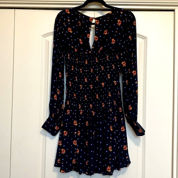 Free People Two Faces Smocked mini Dress Womens S Floral Stars square neck flowy - Picture 4 of 14